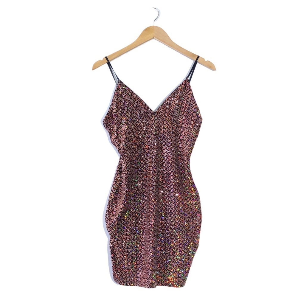 Olive Tree Orange Black Sequin Bling Cocktail Party Club Sexy Tank Dress L